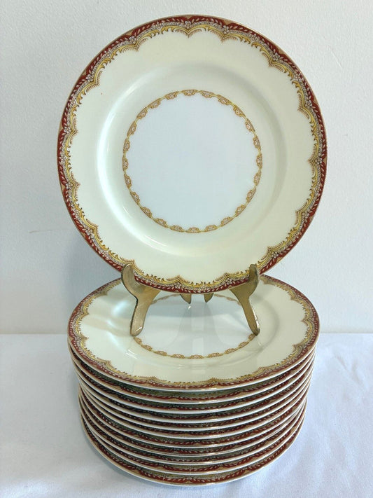 Vintage Meito China Celestine Bread Plates, Set of 12, Rust Red and Gold