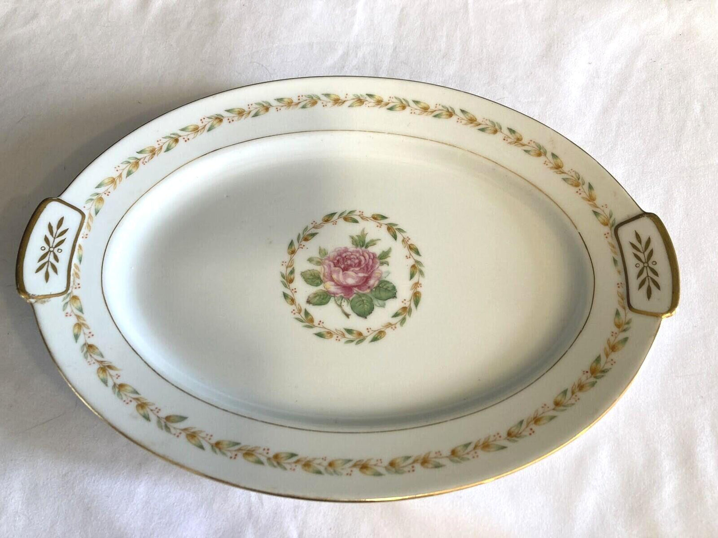 Vintage Mikado China 12.5" Oval Laurel Platter from Occupied Japan Roses Gilt