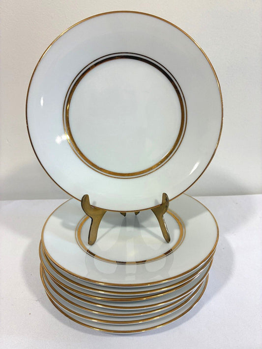 Vintage Noritake Gloria China Plates Set of 8, Gold Rim Dessert Plates, Japan