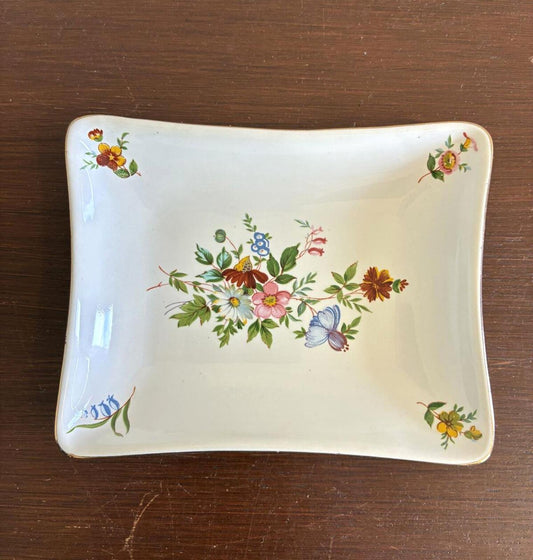 Vintage Floral Porcelain Soap Dish - Hand-Painted Tray