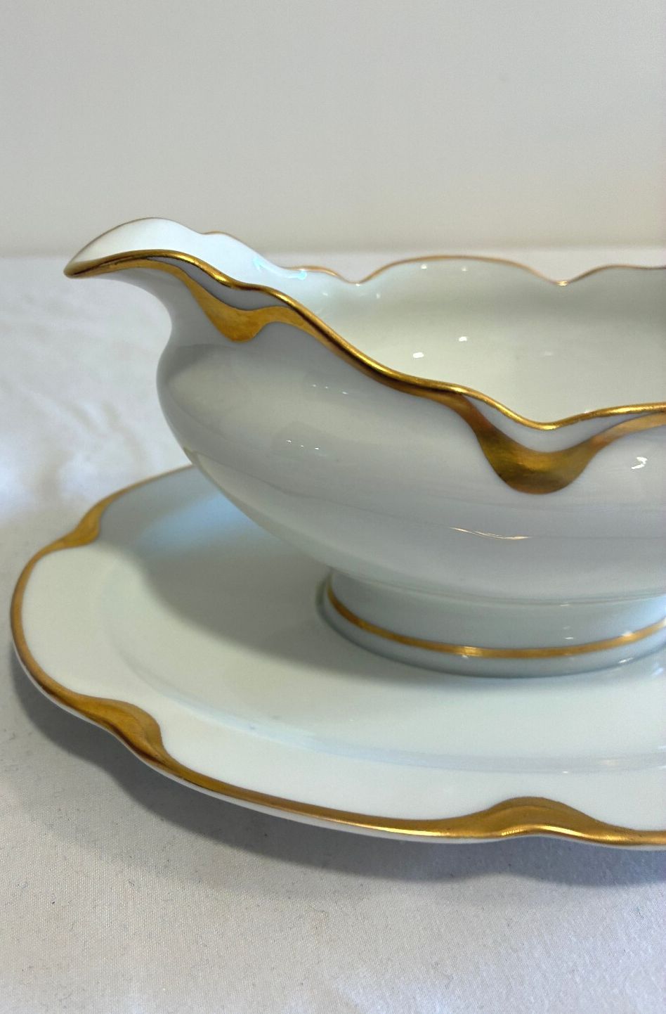 Antique Haviland & Co Limoges Gravy Boat with Gold Rim, French Porcelain