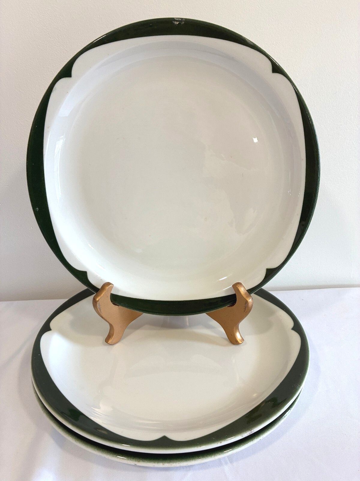 Vintage McNicol China Green Rim Plates Set of 3, Restaurant Ware Dinner Plates,