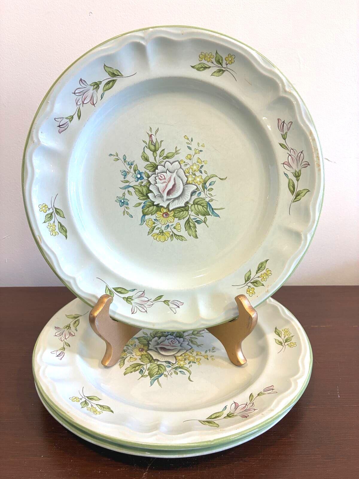 Vintage Provinstone Rose Marie Dinner Plates Set of 3, Floral Japanese Stoneware