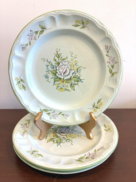 Vintage Provinstone Rose Marie Dinner Plates Set of 3, Floral Japanese Stoneware