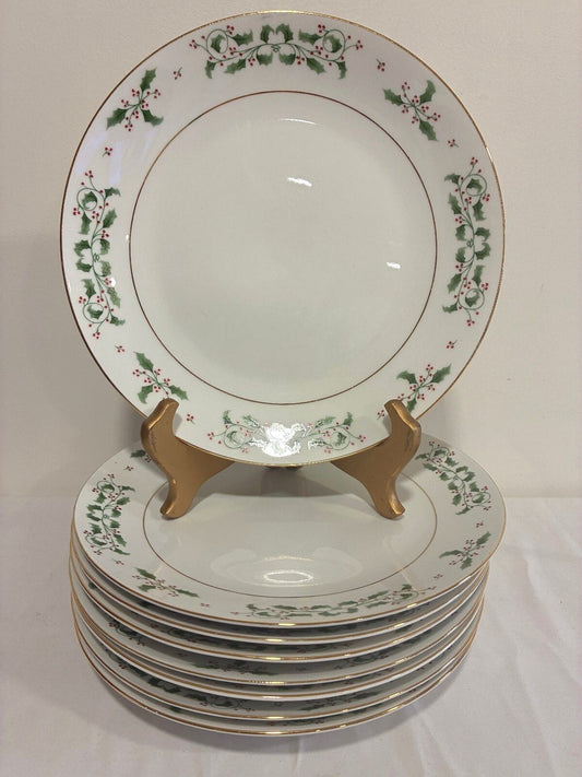 Vintage Holly Berry Christmas Dinner Plates Set of 8