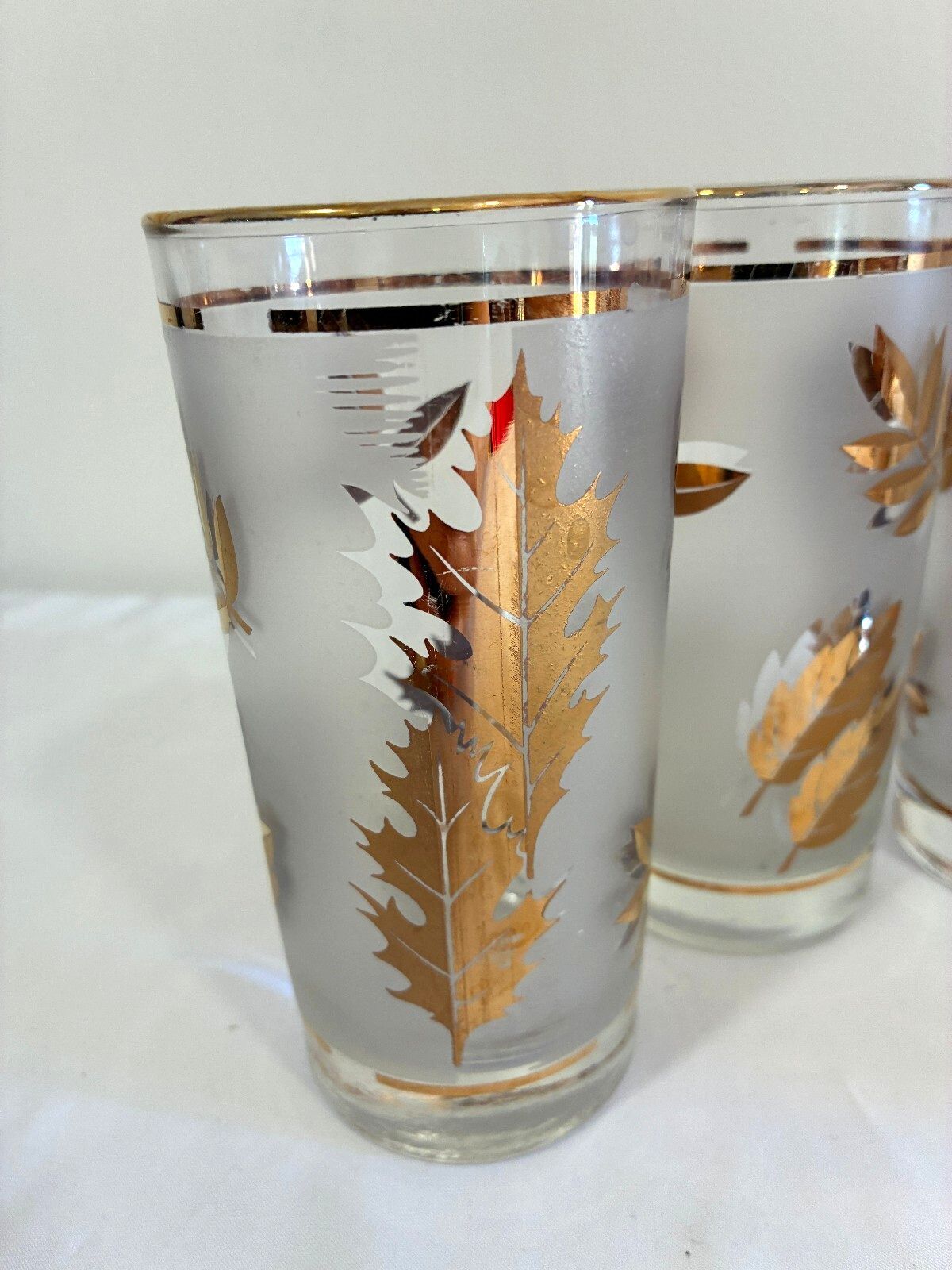 Vintage Libbey Gold Leaf Glasses Set of 5 | Culver Style Tumblers | MCM Barware