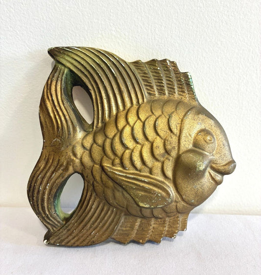 Vintage Gold Painted Plaster Fish Wall Decor