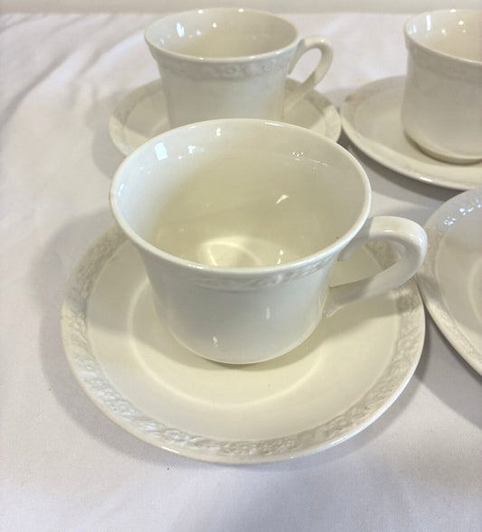 Vintage Wedgwood & Co Teacups and Saucers Set of 6, Embossed Floral Rim, England