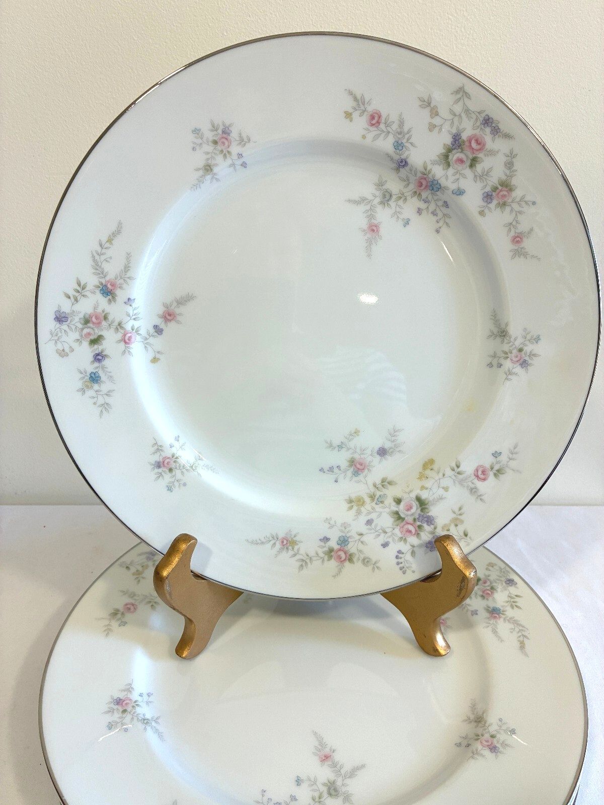 Vintage Wyndham Cambric Fine China Dinner Plates Set of 4 Platinum Rim, Japan