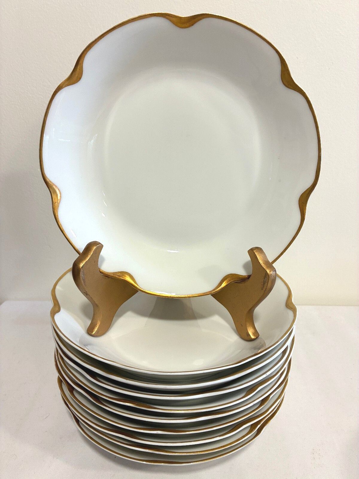 Antique Haviland& Co Limoges 7.5" Gold Rim Bowls Set of 7, French Porcelain