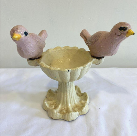 Vintage Cast Iron Bird FeederDecor , Pink Birds Pedestal Bowl, Cottage Garden Decor, Shabby Chic Bird Bath, Spring Decor,