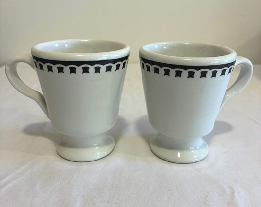 Vintage Sterling China Black Rimmed Pedestal Mugs, Set of 2, Restaurant Ware
