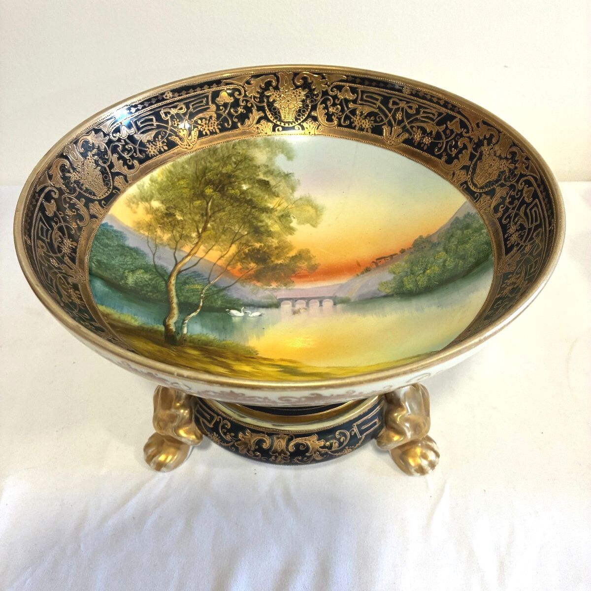 Antique Hand Painted Nippon Two-Piece Centerpiece Bowl | Early 20th Century Bowl