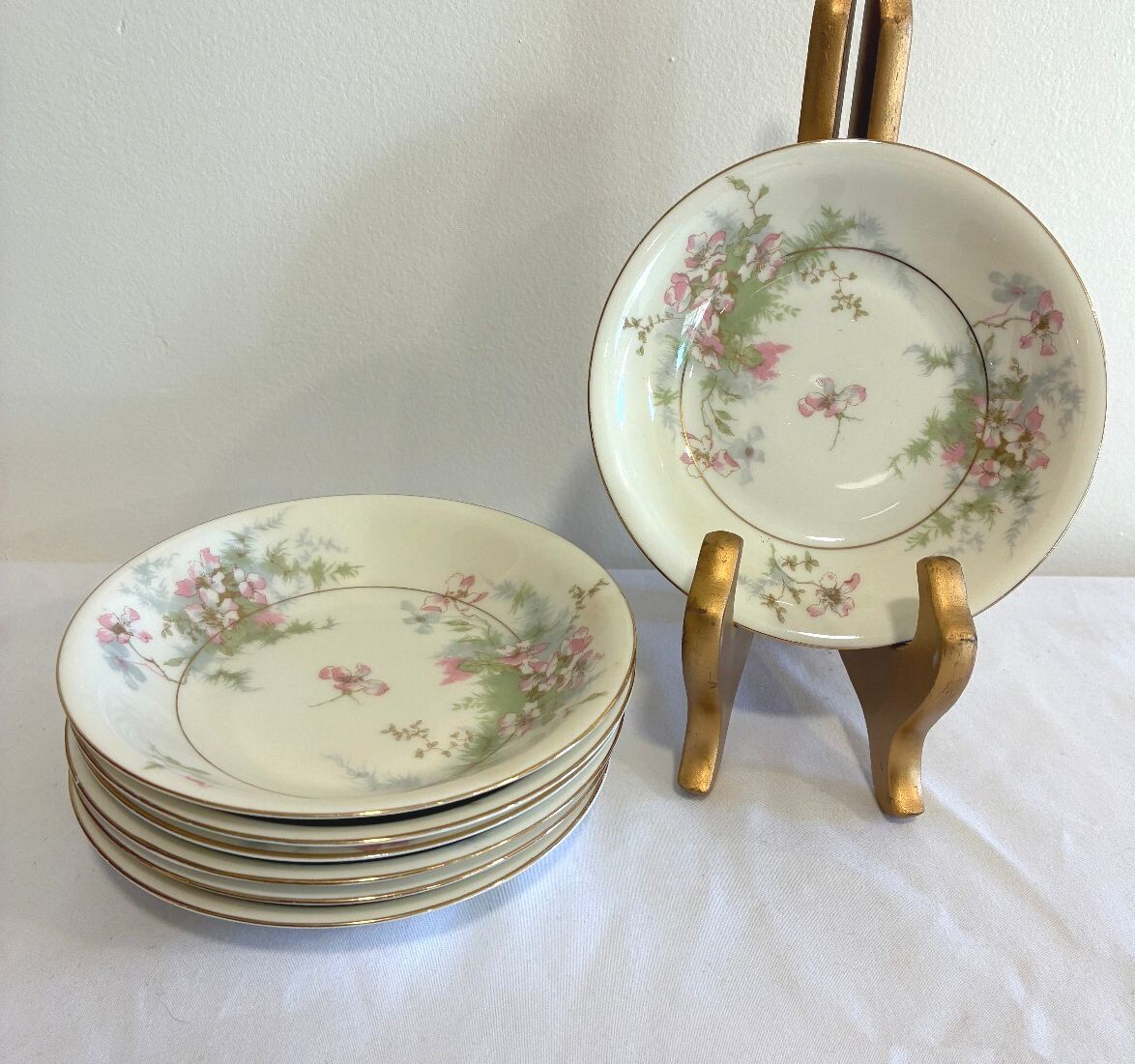 Midcentury Theodore Haviland NY Apple Blossom Bowls Gold Trim, Set of 7
