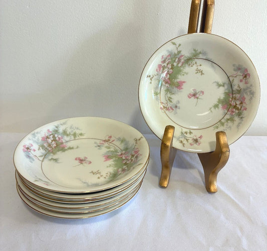 Midcentury Theodore Haviland NY Apple Blossom Bowls Gold Trim, Set of 7