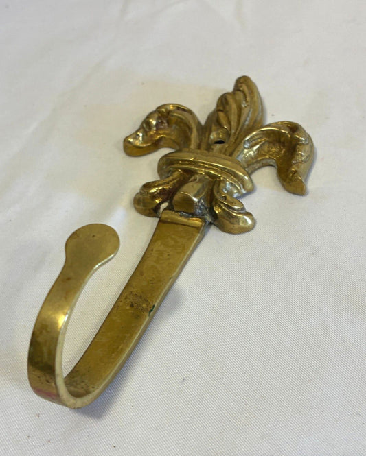 Vintage Solid Brass Fleur De Lis Wall Hook French Country Coat Hat Towel Hook Decorative Wall Hardware