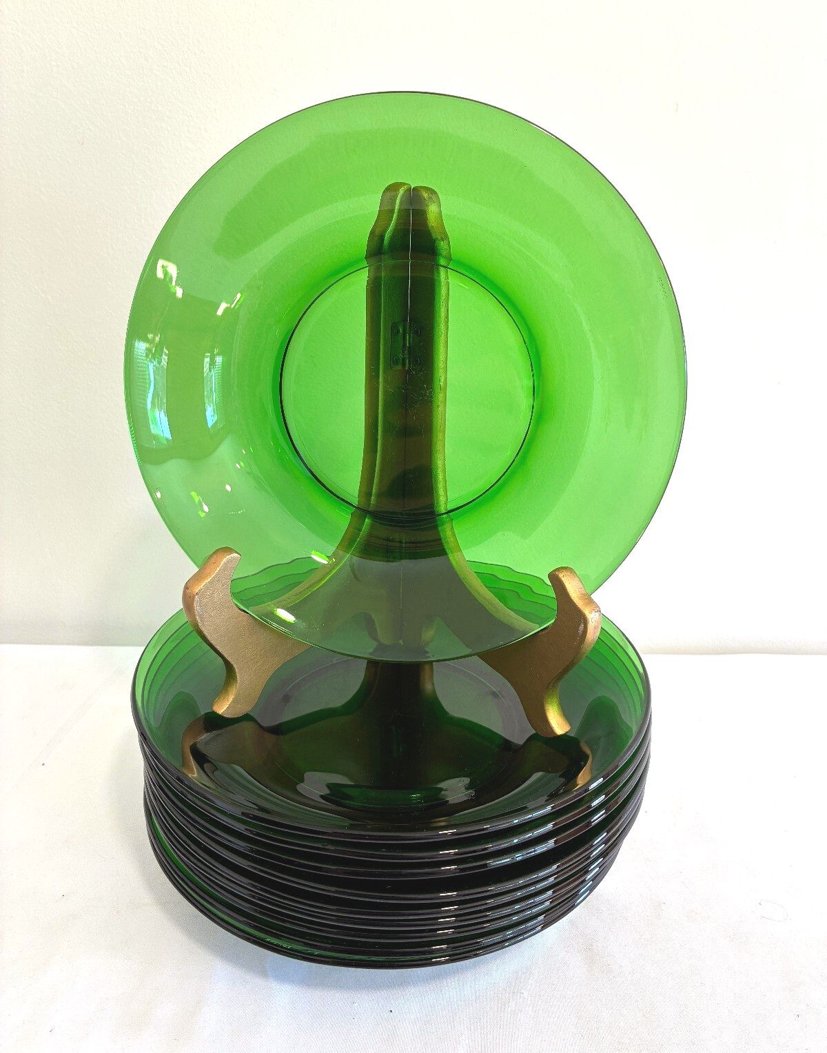 Vintage Set of 11 Vereco France Green Glass Bowls, Emerald Green Bowls