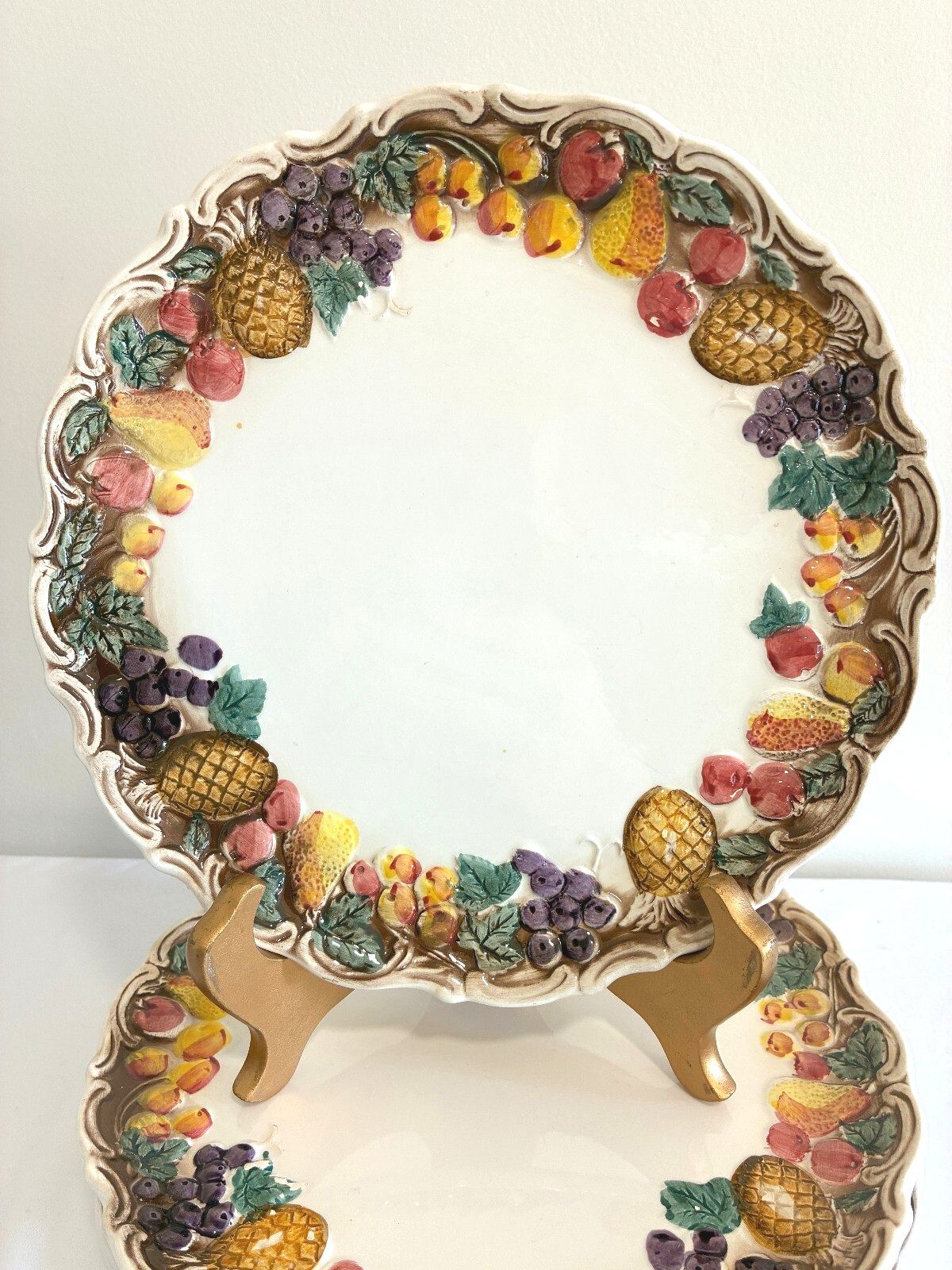 Vintage Lefton Majolica Style Fruit Border Dinner Plates, Set of 6 | Japan