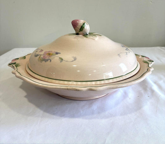 Vintage Steubenville Rose Dawn Covered Vegetable Bowl Pink Floral Serving Dish Cottagecore Decor
