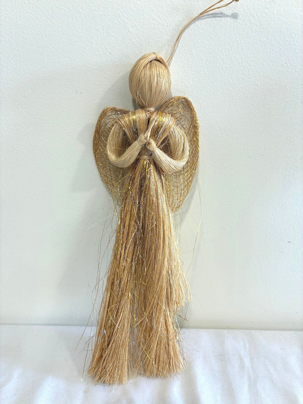 Vintage Woven Straw Angel | Handmade Natural Fiber Hanging Angel