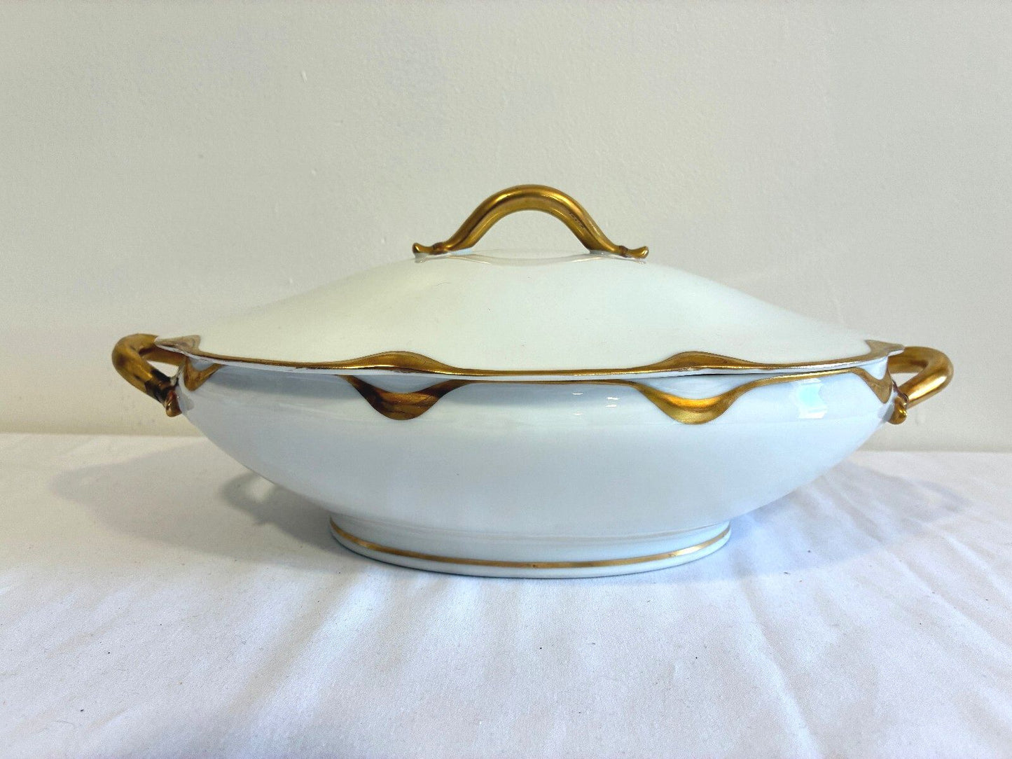 Antique Haviland Limoges Covered Vegetable Tureen, Gold Gilt Rim, France