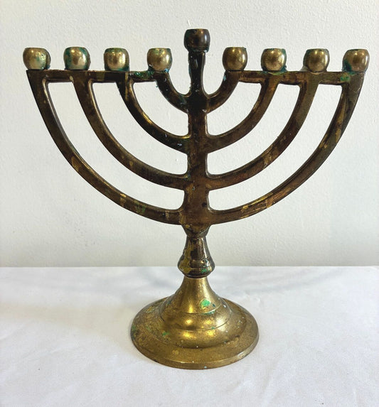 Vintage Brass Hanukkah Menorah 9 Branch Hanukkiah Judaica Candle Holder Jewish Holiday Decor