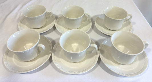Vintage Wedgwood & Co Teacups and Saucers Set of 6, Embossed Floral Rim, England