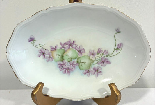 Vintage Limoges France Violet Floral Relish Dish, French Porcelain Serving Bowl, Hand Painted Purple Flowers, Cottage Decor, Vintage Finds