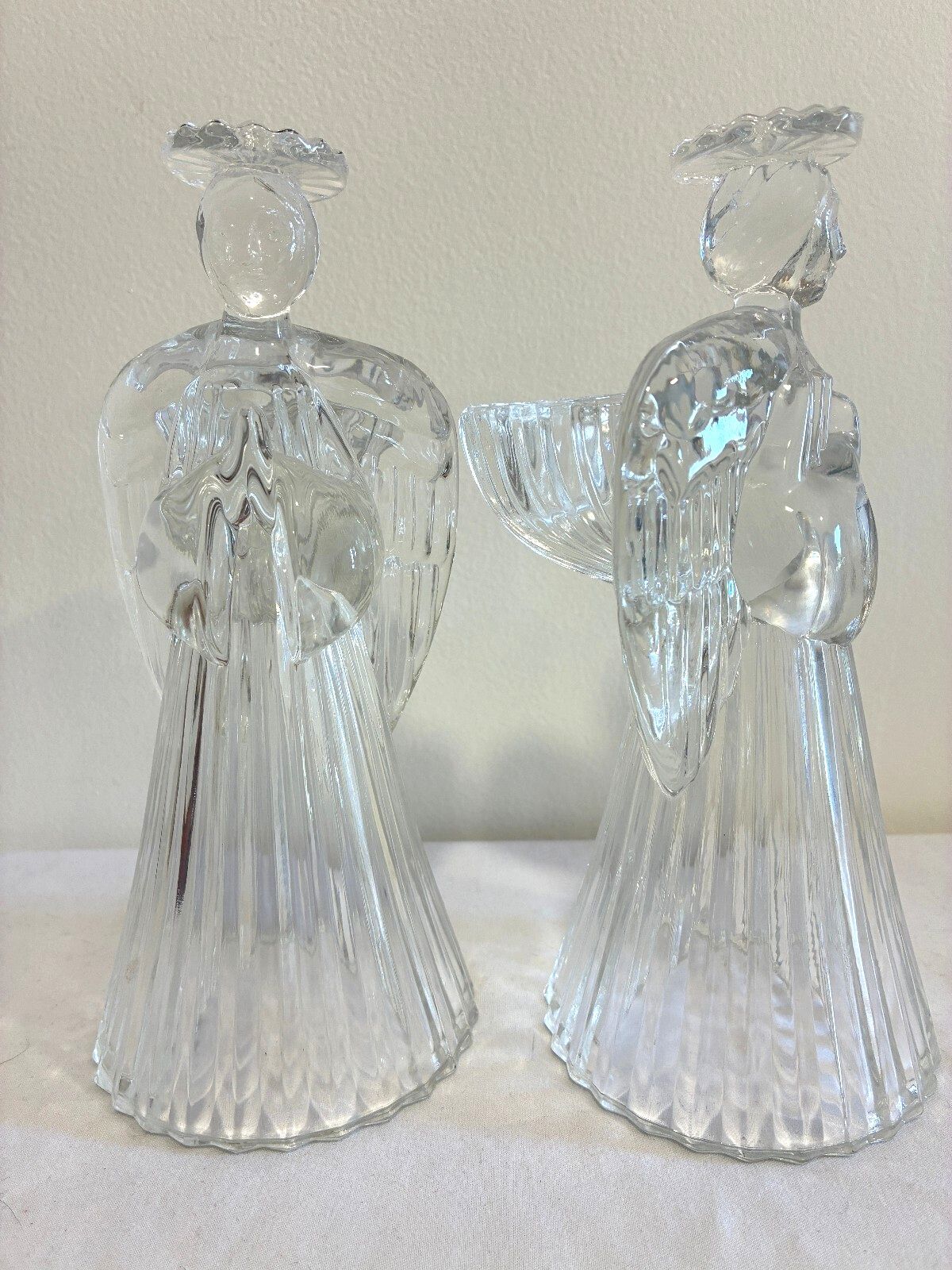 Vintage Mikasa Crystal Angel Candle Holders Pair, Praying Angel Figurines