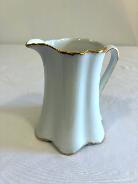 Vintage Thomas Germany Porcelain Creamer | White Gold Trim Fluted Pitcher