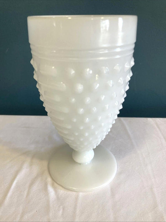 Vintage Anchor Hocking Milk Glass Goblet, Hobnail Dot Dash Pattern