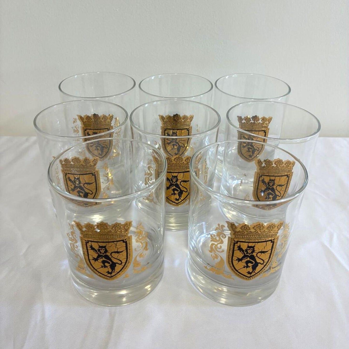 Vintage Gold Crest Lowball Glasses Set of 8, Mid Century Barware, Rocks Glasses, Cocktail Tumblers, Vintage Finds