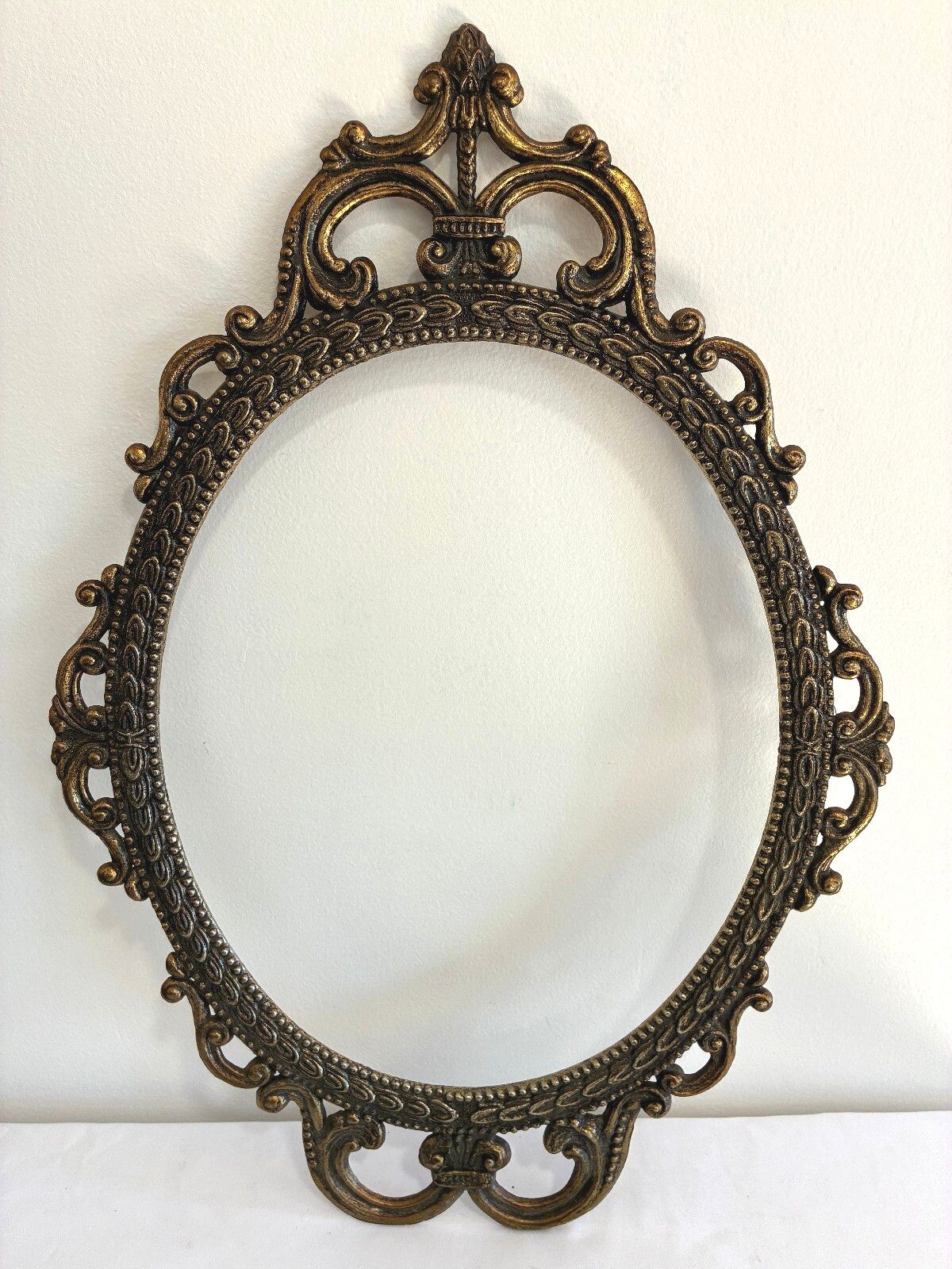 Vintage Ornate Solid Brass Oval Frame, Baroque Rococo Style, Hollywood Regency