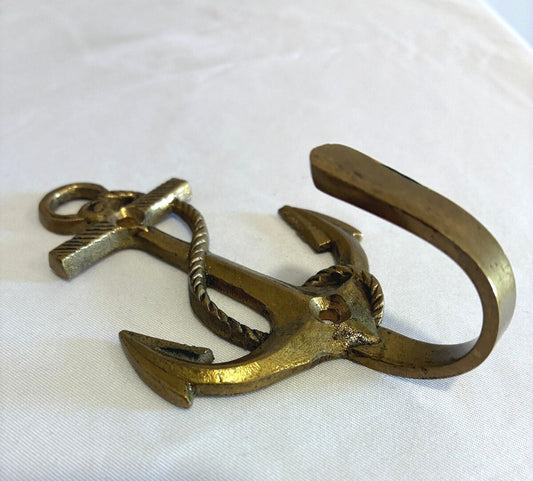 Vintage Brass Anchor Hook | Nautical Rope Design Wall Hook | Solid Brass Decor