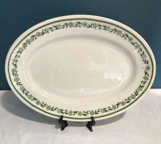 Vintage Buffalo China Kenmore Oval Platter Green Floral Border Restaurant Ware