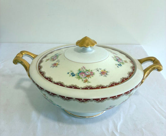 Vintage Meito China Celestine Covered Dish, Serving Tureen with Gold Handles