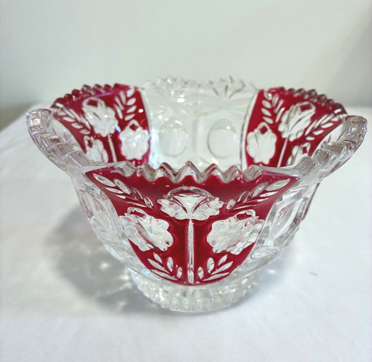 Vintage 5th Avenue Rosalina Red Cut Glass Bowl Ruby Flash