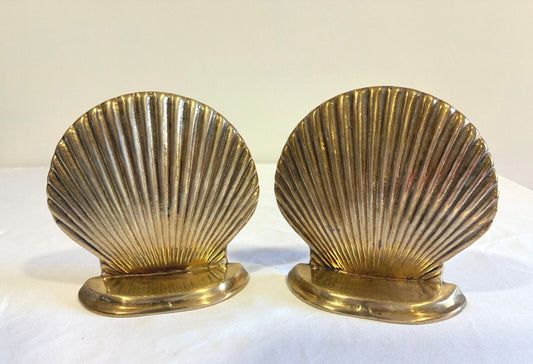 Vintage Brass Seashell Bookends Pair | Scallop Shell Coastal Decor