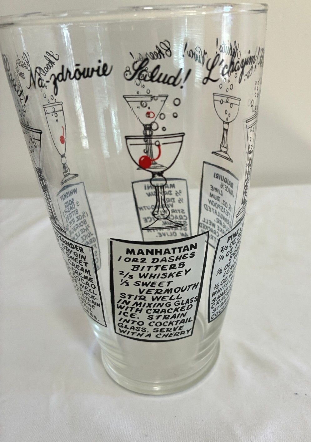 Vintage Glass Cocktail Shaker with Printed Drink Recipes
