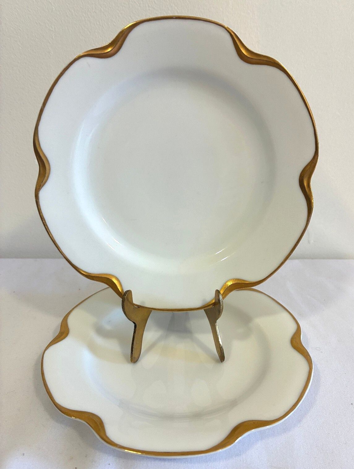 Antique Haviland & Co Limoges Gold Scalloped Rim 6.25" Plates Set of 2 France