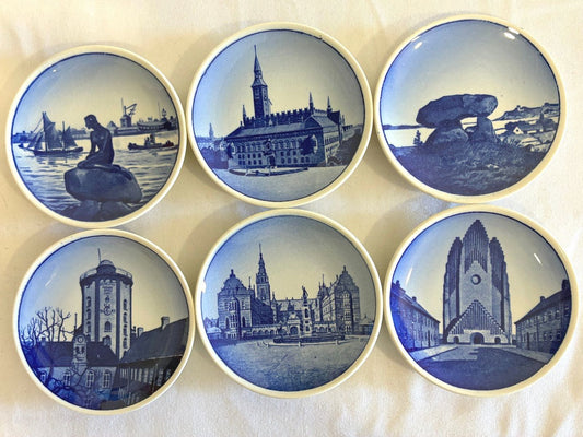 Vintage Danish Blue & White Mini Plates, Set of 6 Copenhagen Landmarks