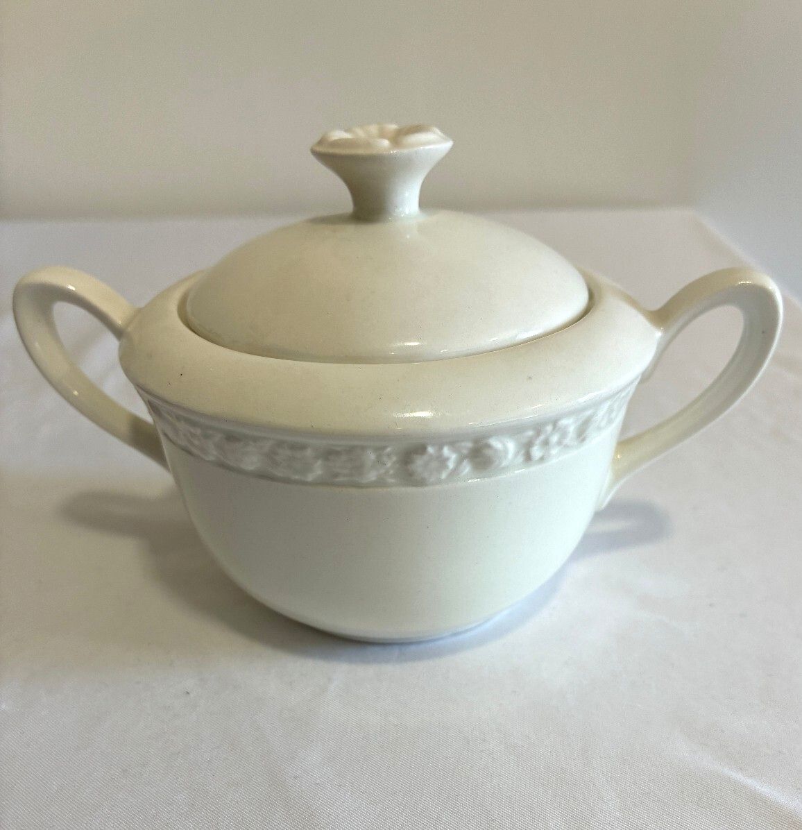 Vintage Wedgwood Embossed Floral Covered Sugar Bowl, English Ironstone