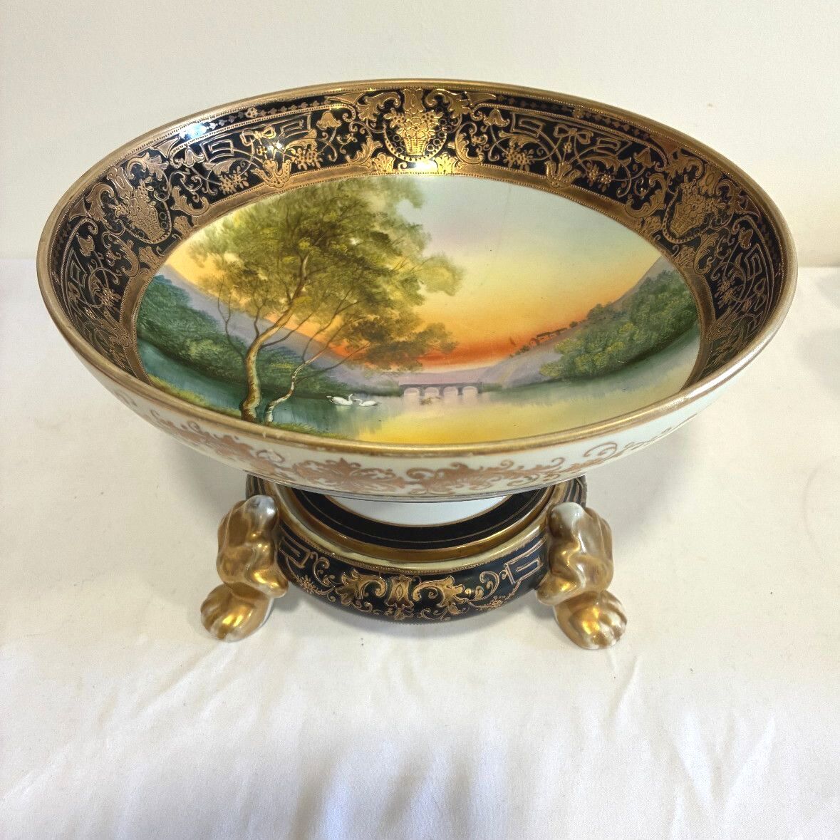 Antique Hand Painted Nippon Two-Piece Centerpiece Bowl | Early 20th Century Bowl