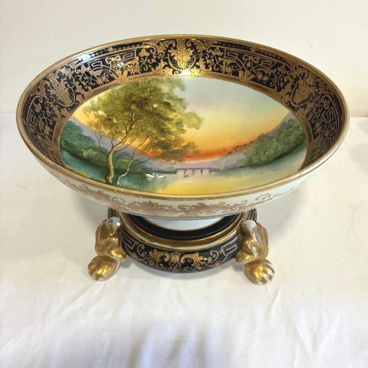 Antique Hand Painted Nippon Two-Piece Centerpiece Bowl | Early 20th Century Bowl