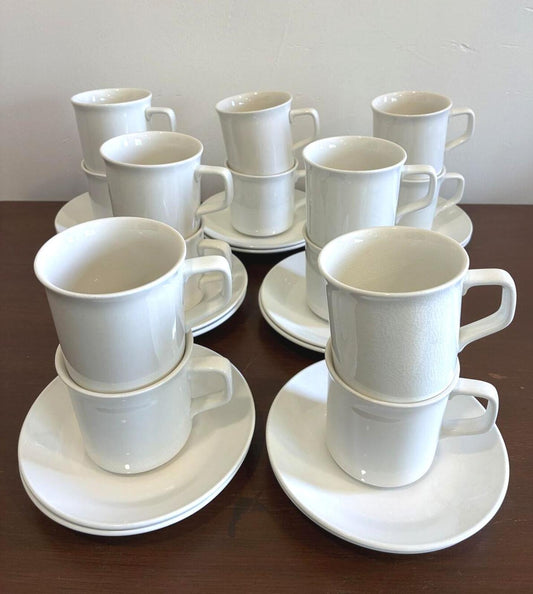 Vintage Johnson Brothers England Tivoli White Ironstone Cups & Saucers Set of 14