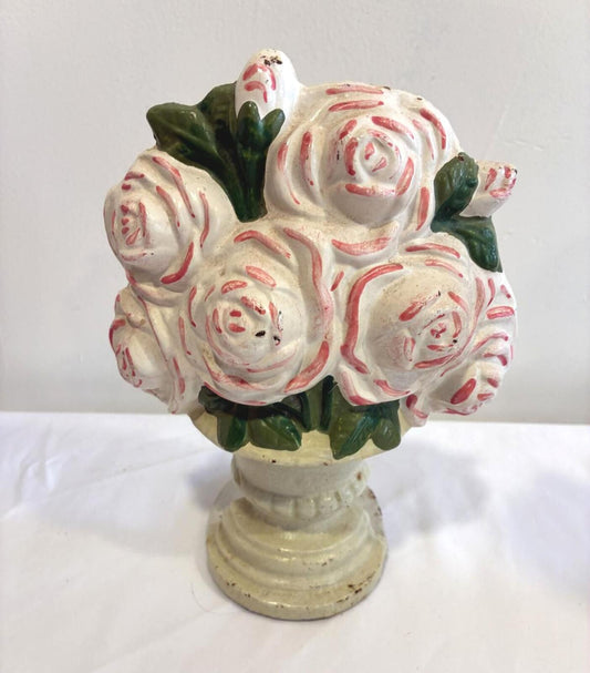 Vintage Cast Iron Rose Bouquet Doorstop Floral Cottage Garden Decor Shabby Chic