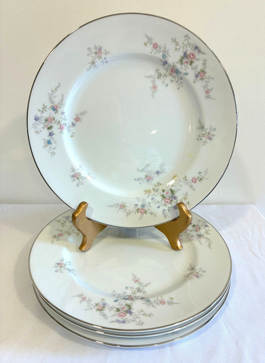 Vintage Wyndham Cambric Fine China Dinner Plates Set of 4 Platinum Rim, Japan