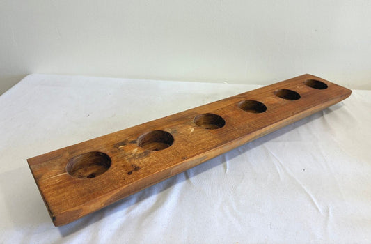 Primitive Wooden Candle Holder Tray with 6 Round Holes | Rustic Farmhouse Wood
