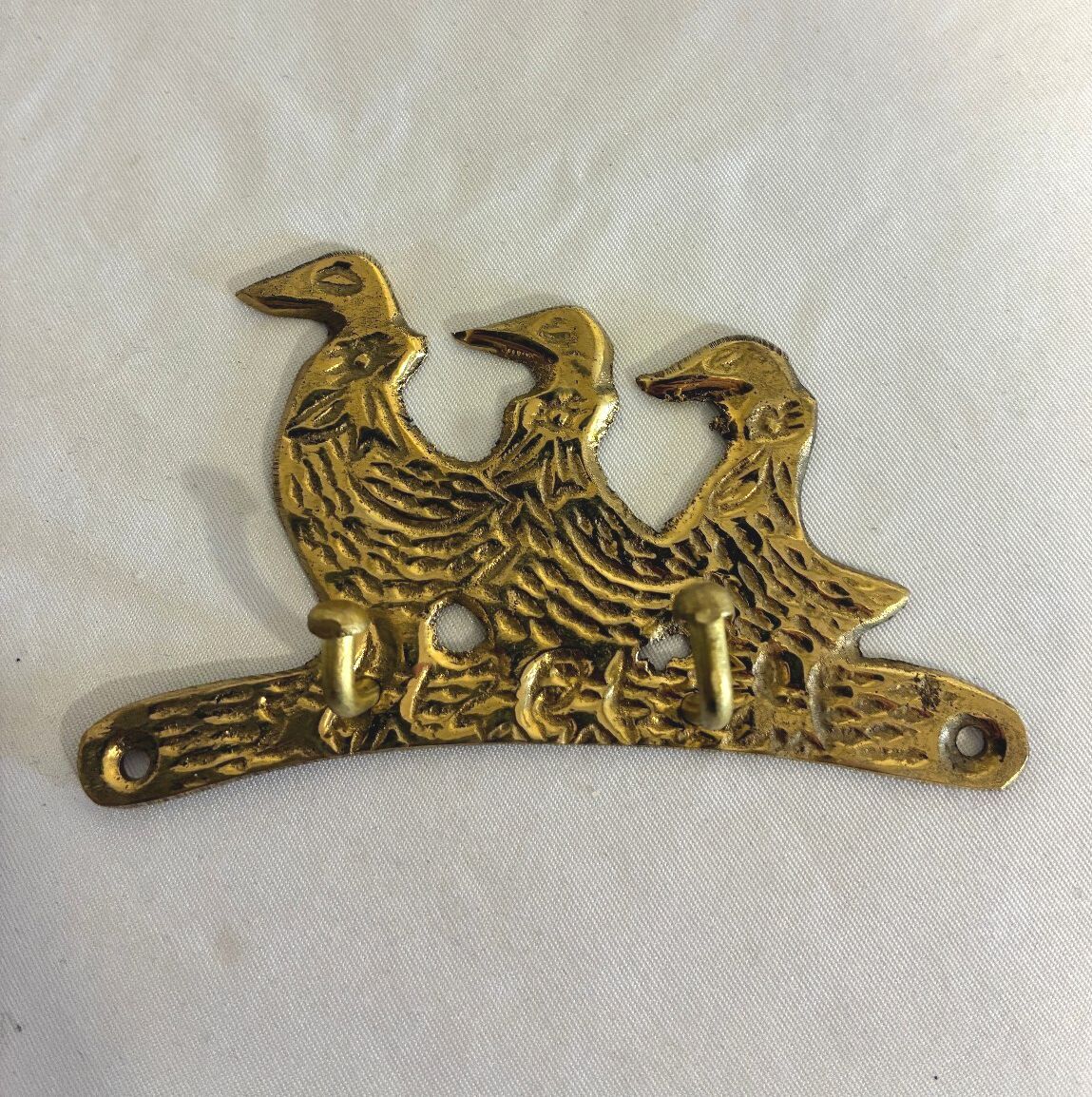 Vintage Brass Three Ducks Wall Hook, Double Key Hook Rack, Farmhouse Cottage
