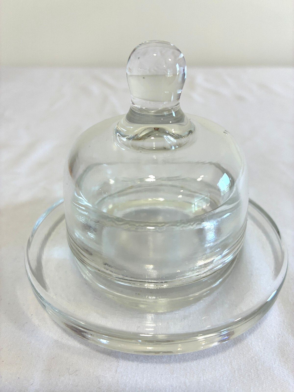 Vintage Glass Butter Dish with Domed Lid Clear Pressed Glass